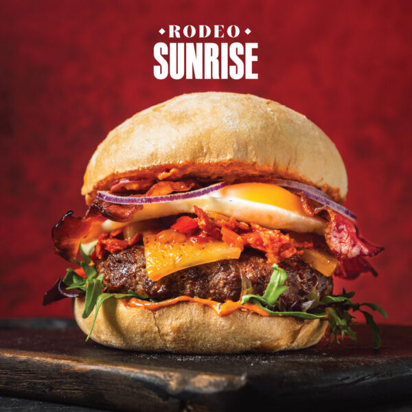 Rodeo Sunset Burger at Ellis Gourmet Burger with logo